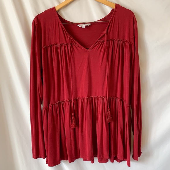 Downeast Red Tiered Peasant Top Long Sleeve XL